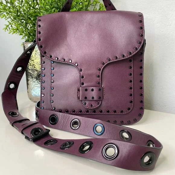 Rebecca Minkoff Midnighter Large Leather Messenger Bag in Eggplant and Black - Picture 3 of 12